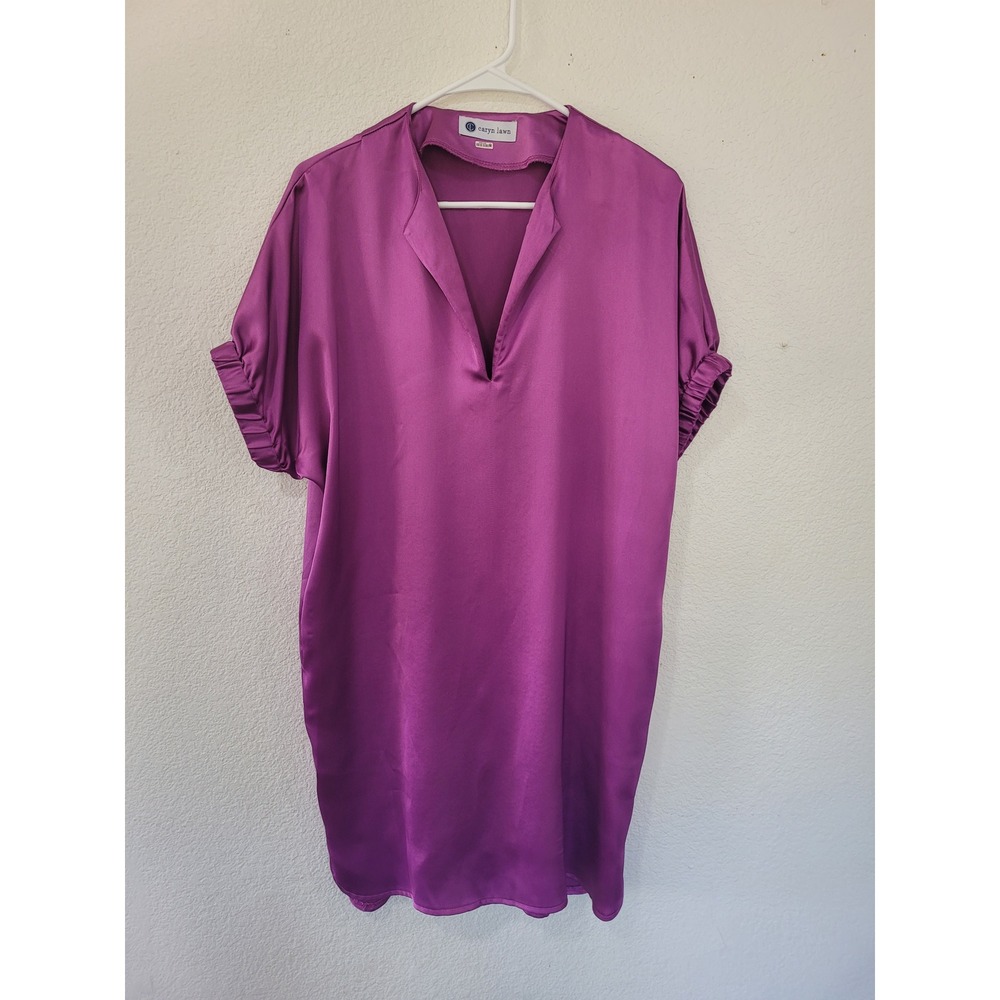Caryn Lawn Purple Tunic Top Short Sleeve Mini Dress V Neck size Large #11